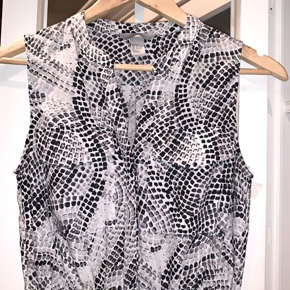 NEW H&M Geometric Print Shirt Dress Sleeveless Black Gray Womens Sz 4 - Picture 4 of 13
